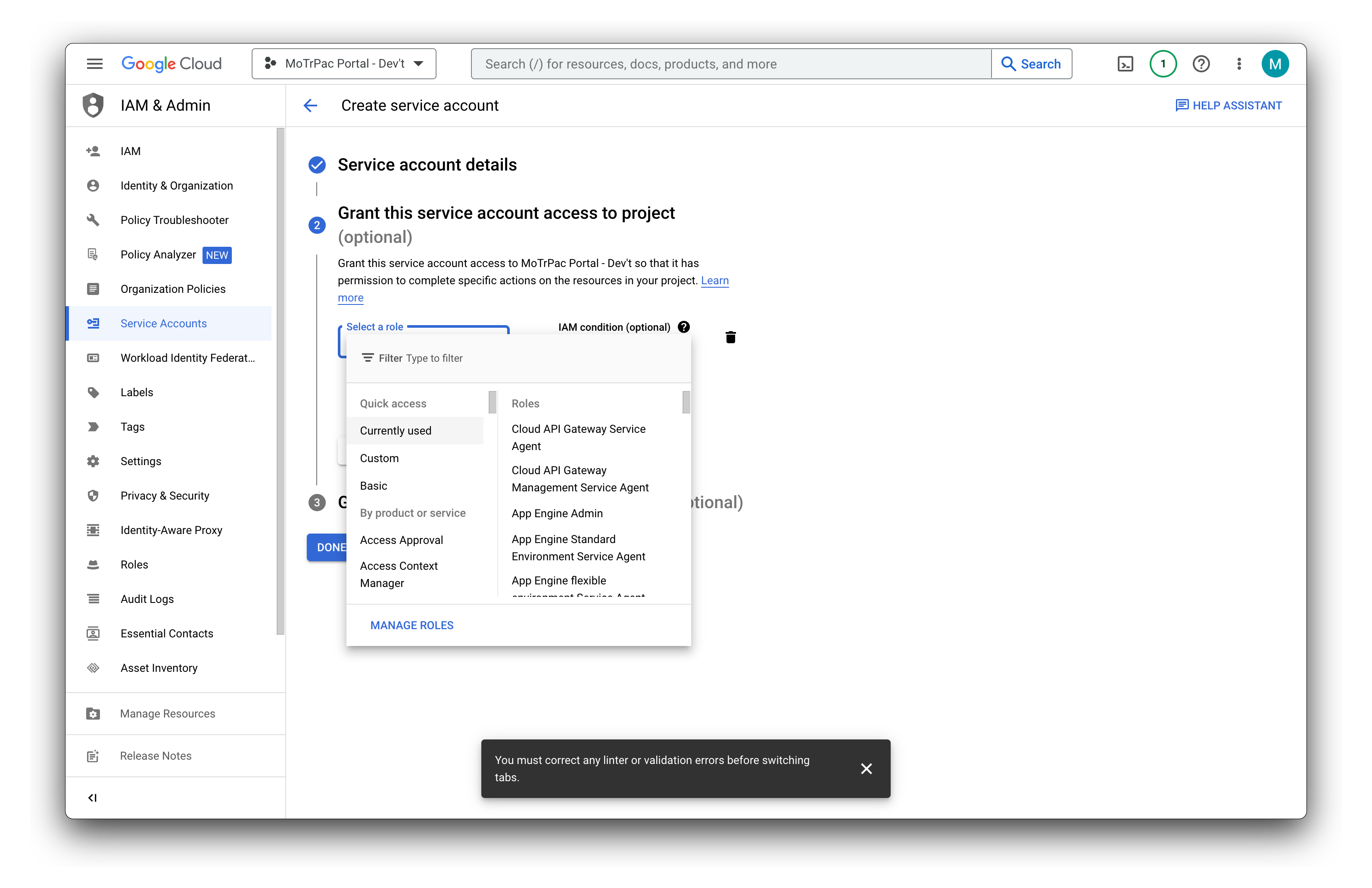 Google Cloud IAM Console