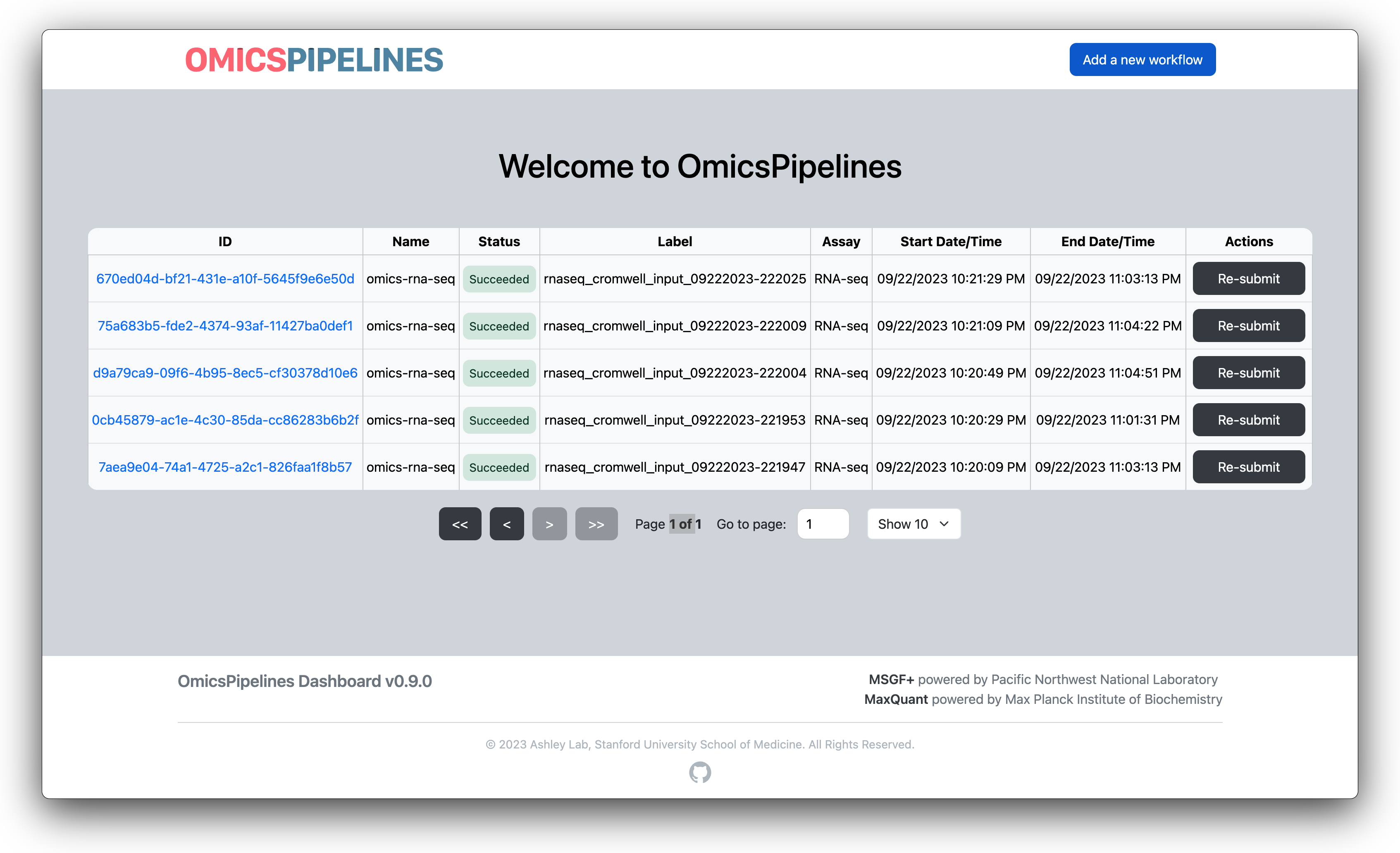 Workflow list homepage