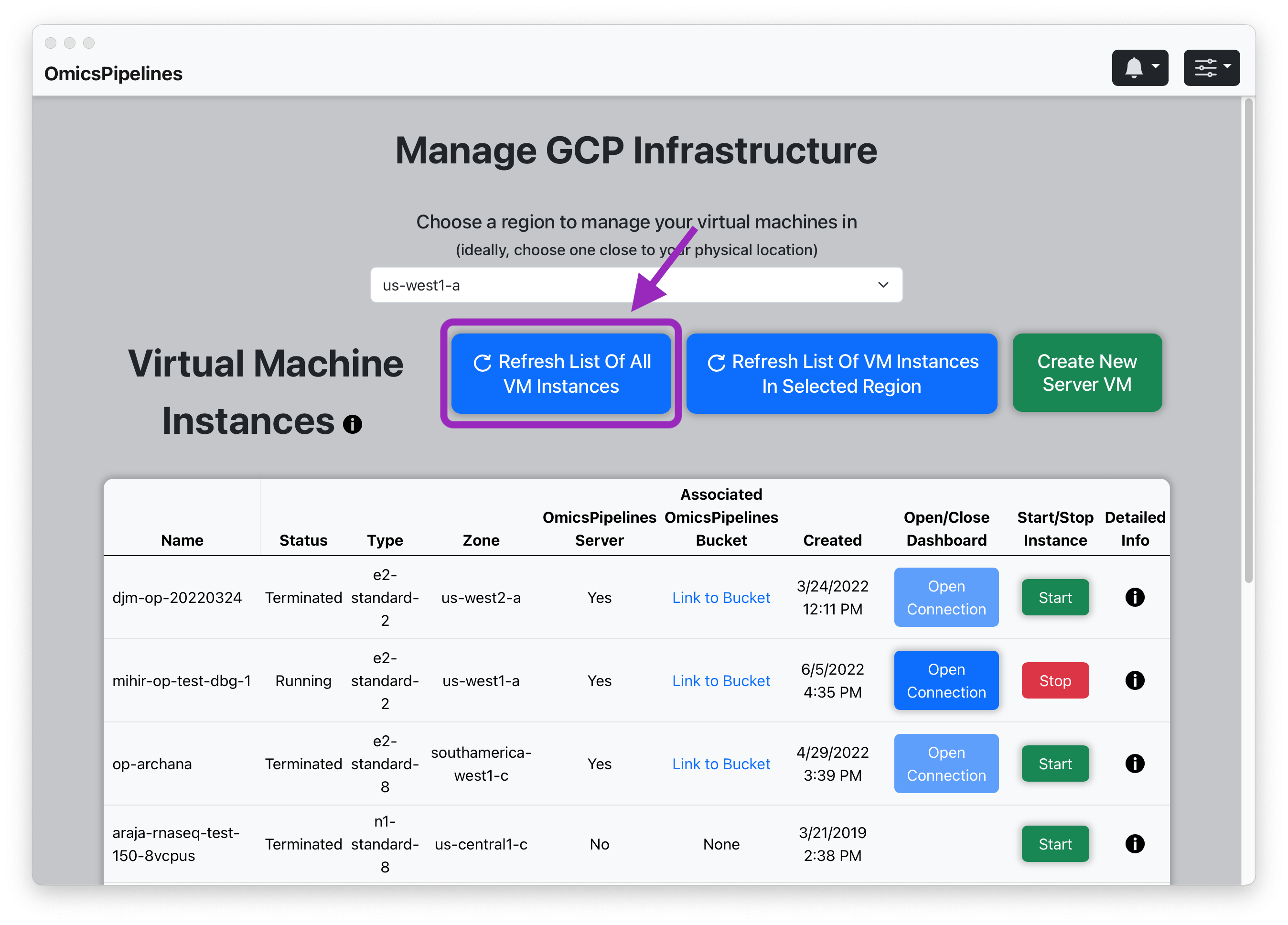 Google Cloud Platform virtual machine view